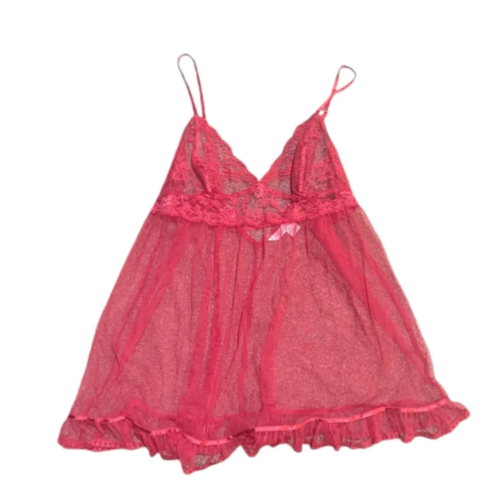 Y2K Victoria’s Secret Red Micro Mesh Lace Chemise Slip Dress Fairy size Small